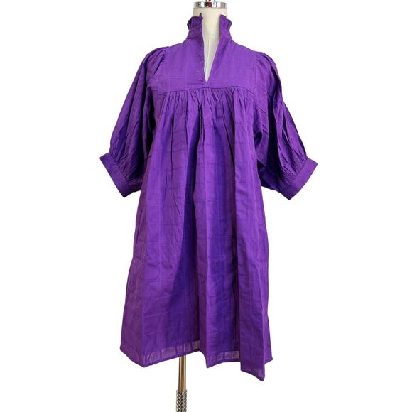 Never A Wallflower High Neck Dress Purple Windowpane Cotton Mini - Picture 10 of 10